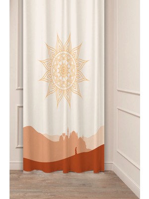 Greendecor Mandala Cami Soft Pastel Bohem Desenli Özel Tasarım Dijital Baskılı (Tek Kanat) Bej Krem Fon Perde