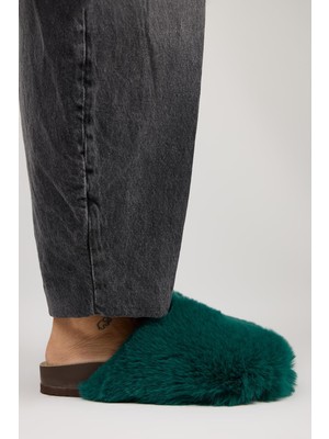 Manijero Gaye Kadın Peluş Düz Yeşil Terlik
