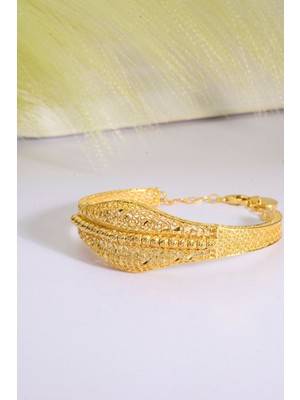 22 Ayar Altın Kaplama Dorika Işlemeli Elişi 925 Ayar Gümüş Tül Bilezik