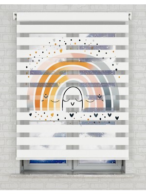 BRIGHTCOVER Renkli Gökkuşağı Suluboya Baskılı Zebra Perde - Gece Gündüz - Bebek Odası Perdesi | Kokusuz Mürekkeple Basılmış  Zebra Perdeler ile Sende Tarzını Yansıt! | 1 Dakikada Pratik Montaj