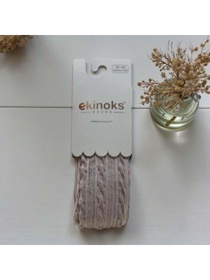 Ekinoks Örgü Desenli Dikişsiz Koton Kız Çocuk Külotlu Çorap - RYZEÇ010 - Gül Kurusu - 5 - 6 Yaş Gül Kurusu