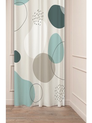 Greendecor Çiçekler Yaprak Çizgili Bohem Desenli Özel Tasarım Dijital Baskılı (Tek Kanat) Modern Şık Fon Perde