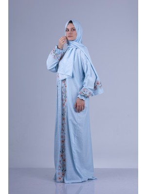 Tulteks Tülteskz Kadın Fermuarlı Tek Parça Çiçek Nakışlı Namaz Elbisesi