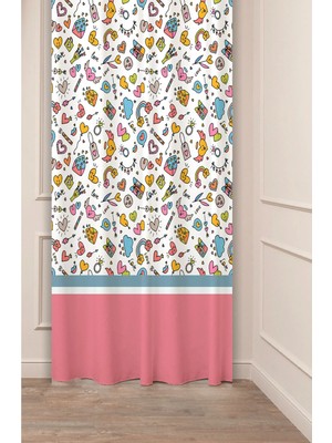 Greendecor Bohem Geometrik Çizgi Şekiller Özel Tasarım Desenli Dijital Baskılı (Tek Kanat) Modern Şık Fon Perde