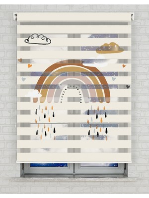 BRIGHTCOVER Kahverengi Gökkuşağı Vektörel Baskılı Zebra Perde - Gece Gündüz - Bebek Odası Perdesi | Kokusuz Mürekkeple Basılmış  Zebra Perdeler ile Sende Tarzını Yansıt! | 1 Dakikada Pratik Montaj