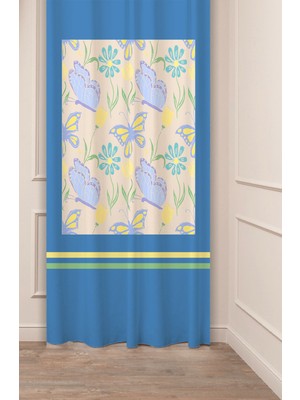 Greendecor Özel Tasarım Çiçek Yaprak Kelebek Çizgi Desenli Dijital Baskılı (Tek Kanat) Modern Fon Perde