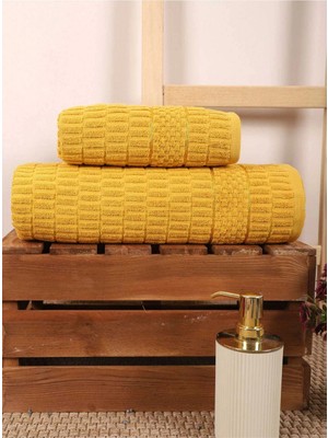 Mira Home 2 Parça Banyo Havlu Takımı %100 Pamuklu Çubuk Desen Sarı