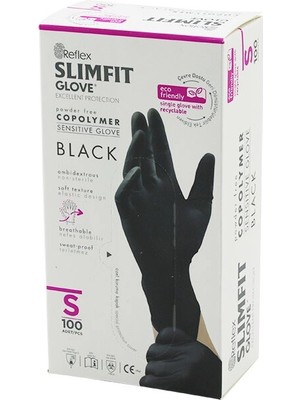 Go İthalat Reflex Slimfit Glove KOD-033 S Siyah Pudrasız Muayene Eldiven 100LÜ (5468)