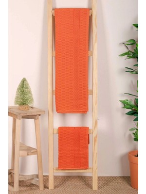 Mira Home 2 Parça Banyo Havlu Takımı %100 Pamuklu Çubuk Desen Turuncu