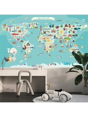 Yapılar Insanlar Hayvanlar Dünya Haritası Poster Duvar Kağıdı