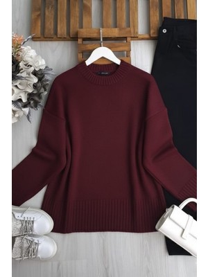 Zerogaprise Kadın Bisiklet Yaka Oversize Şardonlu Triko Kazak