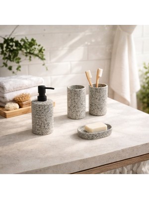 Homing Doğal Taş Dokulu Seramik 4 Parça Banyo Seti 242442