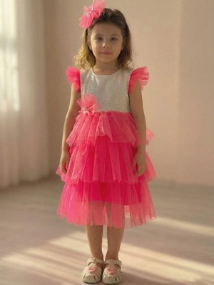 Lily & Co. Pembe Tokalı Pullu Kız Çocuk Elbisesi