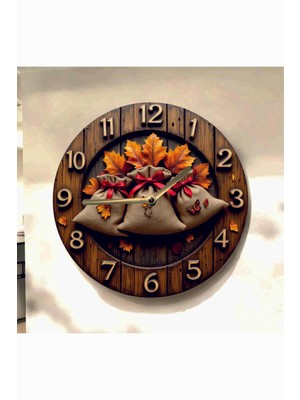 AA Shop Bitki Renkli Baskı Desenli Sayılı Hediyelik Ahşap Sessiz Tablo Duvar Saati 603