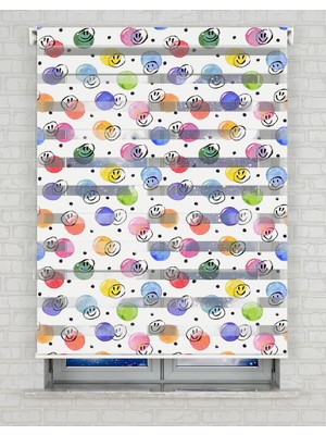 BRIGHTCOVER Sevimli Yüzler Baskılı Zebra Perde - Gece Gündüz Kullanıma Uygundur - Bebek Odası Perdesi | Kokusuz Mürekkeple Basılmış  Zebra Perdeler ile Sende Tarzını Yansıt! | 1 Dakikada Pratik Montaj