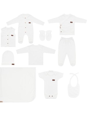 Maxhilda Bebe Erkek - Kız Bebek 10 Parça Hastane Çıkışı Zıbın Seti Natural Pastel Renk (Hediye Paketi Yapılır)