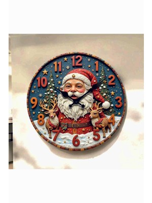 AA Shop Yılbaşı Noel Renkli Baskı Desenli Sayılı Hediyelik Ahşap Sessiz Tablo Duvar Saati 705