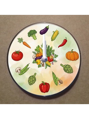 Bsb Sebzeler Temalı Magnet Saat Buzdolabı Süsü Duvar Saati 10,5cm MS9013