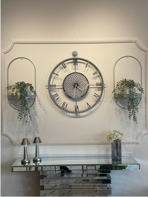 MetaQuartz Aksesuar Chakra Roma (Gümüş) Full Çelik Roma Rakamlı (Pilli Led) Modern (Mobilya) Duvar Saati