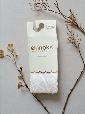 Ekinoks Dal Desenli Dikişsiz Koton Kız Çocuk Külotlu Çorap - RYZEÇ019 - Beyaz - 3 - 4 Yaş Beyaz