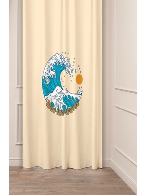 Greendecor Deniz Dalga Minimalist Bohem Desenli Özel Tasarım Dijital Baskılı (Tek Kanat) Bej Krem Şık Fon Perde