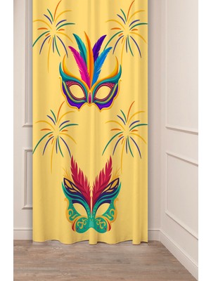 Greendecor Maske Renkli Mandala Canlı Boya Gizli Insan Desenli Dijital Baskılı (Tek Kanat) Modern Fon Perde