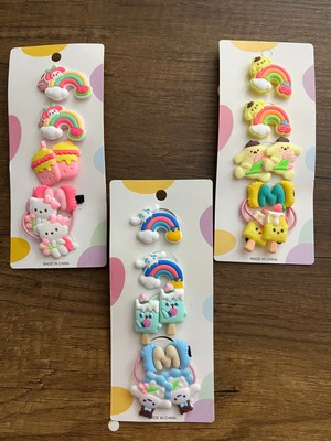 Gülümse Gel Kız Çocuk Kuromi My Melody Cinnamoroll Pompompurin 1 Kart 7'li Pens Lastik Toka Gökkuşağı Gökkuşaklı