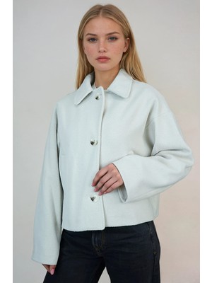 Ohepmoda Oversize Desenli Kadın Kısa Kaşe Kaban