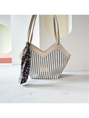 Gözde Mağazacılık Çizgili Fularlı Kadın Hasır Kol Çanta