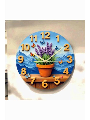 AA Shop Bitki Doğa Renkli Baskı Desenli Sayılı Hediyelik Ahşap Sessiz Tablo Duvar Saati 694