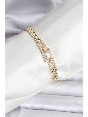 Inure Jewelry 14K Gold Renk Kaplama Zirkon Kare Taşlı cm Kadın Bileklik