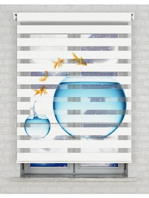 BRIGHTCOVER Akvaryum ve Balıklar Baskılı Zebra Perde - Gece Gündüz - Mutfak Perdesi | Kokusuz Mürekkeple Basılmış  Zebra Perdeler ile Sende Tarzını Yansıt! | 1 Dakikada Pratik Montaj