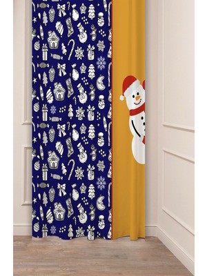 Greendecor Yılbaşı Çam Ağacı Noel Ağacı Kar Yeni Yıl Christmas Desenli Özel Tasarımlı Dijital Baskılı Fon Perde