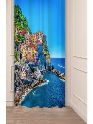 Greendecor Italya Toskana Manzara Doğa Deniz Yamaç Huzur Desenli Dijital Baskılı (Tek Kanat) Şık Fon Perde