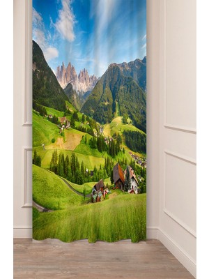 Greendecor Yayla Orman Doğa Tabiat Dağ Çam Ağacı Manzara Huzur Desenli Dijital Baskılı (Tek Kanat)Şık Fon Perde