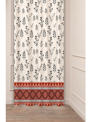 Greendecor Etnik Anadolu Motif Çiçek Pastel Bohem Özel Tasarım Dijital Baskılı (Tek Kanat) Bej Krem Fon Perde