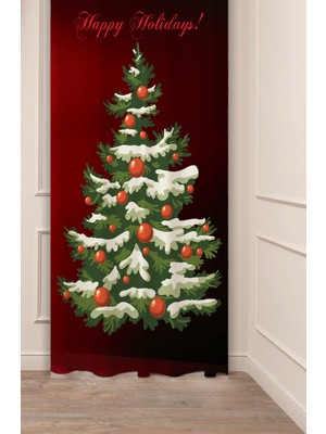 Greendecor Yılbaşı Çam Ağacı Noel Ağacı Kar Yeni Yıl Christmas Desenli Özel Tasarımlı Dijital Baskılı Fon Perde