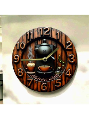 AA Shop Kahve Renkli Baskı Desenli Sayılı Hediyelik Ahşap Sessiz Tablo Duvar Saati 631