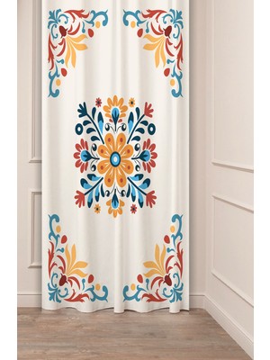 Greendecor Özel Tasarım Bohem Çiçek Nostaljik Antika Etnik Desenli Dijital Baskılı (Tek Kanat) Modern Fon Perde