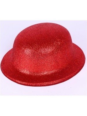 Homevia Kırmızı Renk Yuvarlak Simli Plastik Parti Şapkası