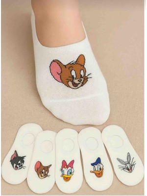 Leovia 5 Li Çizgi Film Karakterli Kadın Babet Görünmez Çorap