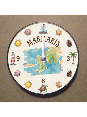 Bsb Marmaris Temalı Magnet Saat Buzdolabı Süsü Duvar Saati 10,5cm MS2037