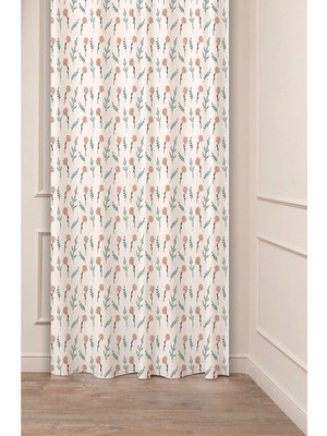 Greendecor Çiçekler Yaprak Çizgili Bohem Desenli Özel Tasarım Dijital Baskılı (Tek Kanat) Modern Şık Fon Perde