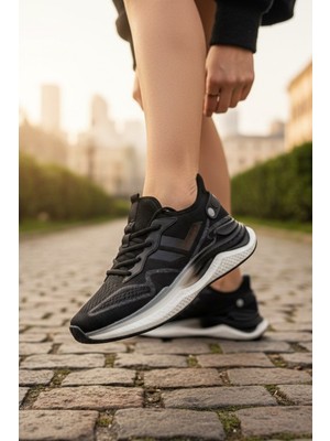 Enoch Erkek Spor ve Yürüyüş Ayakkabısı Tam Ortopedik Tabanlı Jel Destekli Siyah Fileli Premium Model