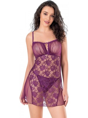 Pileli Store Pilelistore Mor Kısa Tül Gecelik