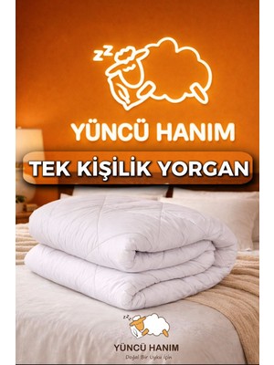 Yüncü Hanım Tek Kişilik Merinos Kuzu Yünü Yorgan (%100 Saf Merinos Kuzu Yünü) 155 x 215 cm