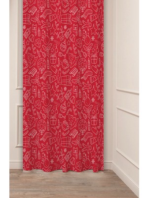 Greendecor Yılbaşı Çam Ağacı Noel Ağacı Kar Yeni Yıl Christmas Desenli Özel Tasarımlı Dijital Baskılı Fon Perde