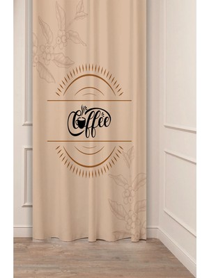 Greendecor Coffe Time Espresso Latte Kahve Zamanı Bohem Desenli Özel Tasarım Dijital Baskılı Şık Tarz Fon Perde