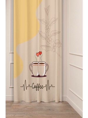 Greendecor Coffe Time Espresso Latte Kahve Zamanı Bohem Desenli Özel Tasarım Dijital Baskılı Şık Tarz Fon Perde
