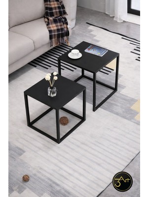 3art Metal Dekorasyon Modern  Metal Yan Sehpa Seti -  Minimal Kare Tasarım -  2’li Sehpa